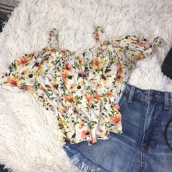 Floral print off the shoulder cropped tank top - Picture 2 of 3